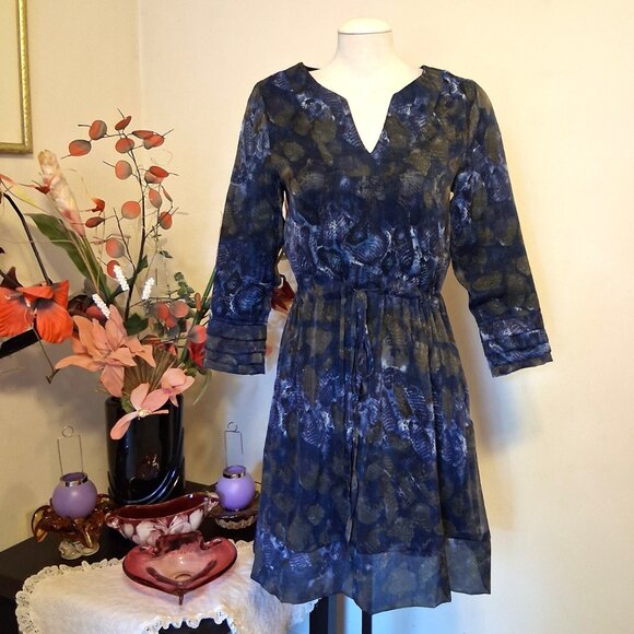 NWOT dotty Women's Blue Printed Fully Lined Midi Dress S/P - Picture 5 of 7